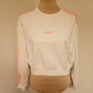 Nerdy White and Coral Cropped Sweatshirt